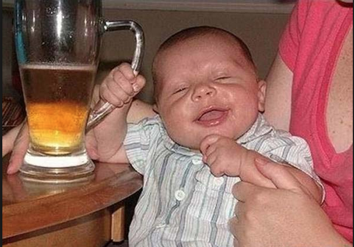 You wouldn't want to keep beer from this poor little baby would you? 