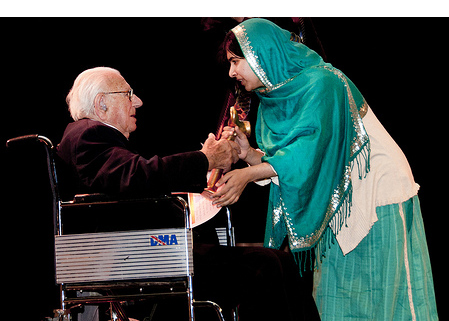 Sir Nicholas presented the 2013 Anna Polikovskaya award to Malala Yousafzai. October 4th 2013
