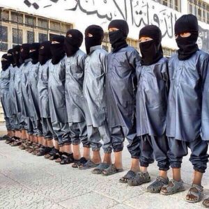 Syrian children receiving training at an ISIS training camp