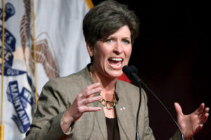 Republican senatorial candidate State Sen. Joni Ernst, speaks during the Iowa Faith and Freedom Coalition fall fundraiser on Saturday, Sept. 27, 2014, in Des Moines, Iowa. (AP Photo/Justin Hayworth)